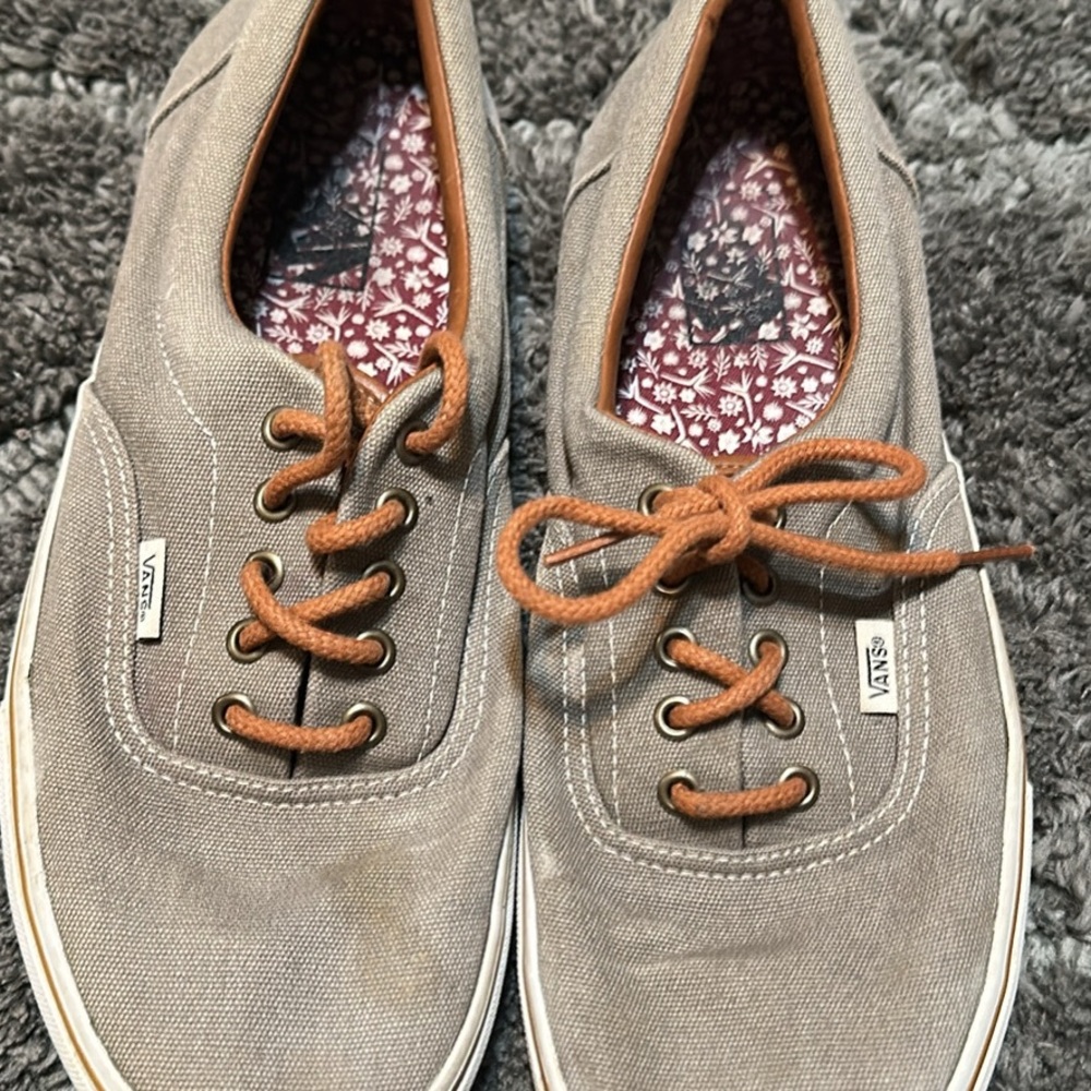 Vans Taupe Canvas Sneakers with Orange Laces